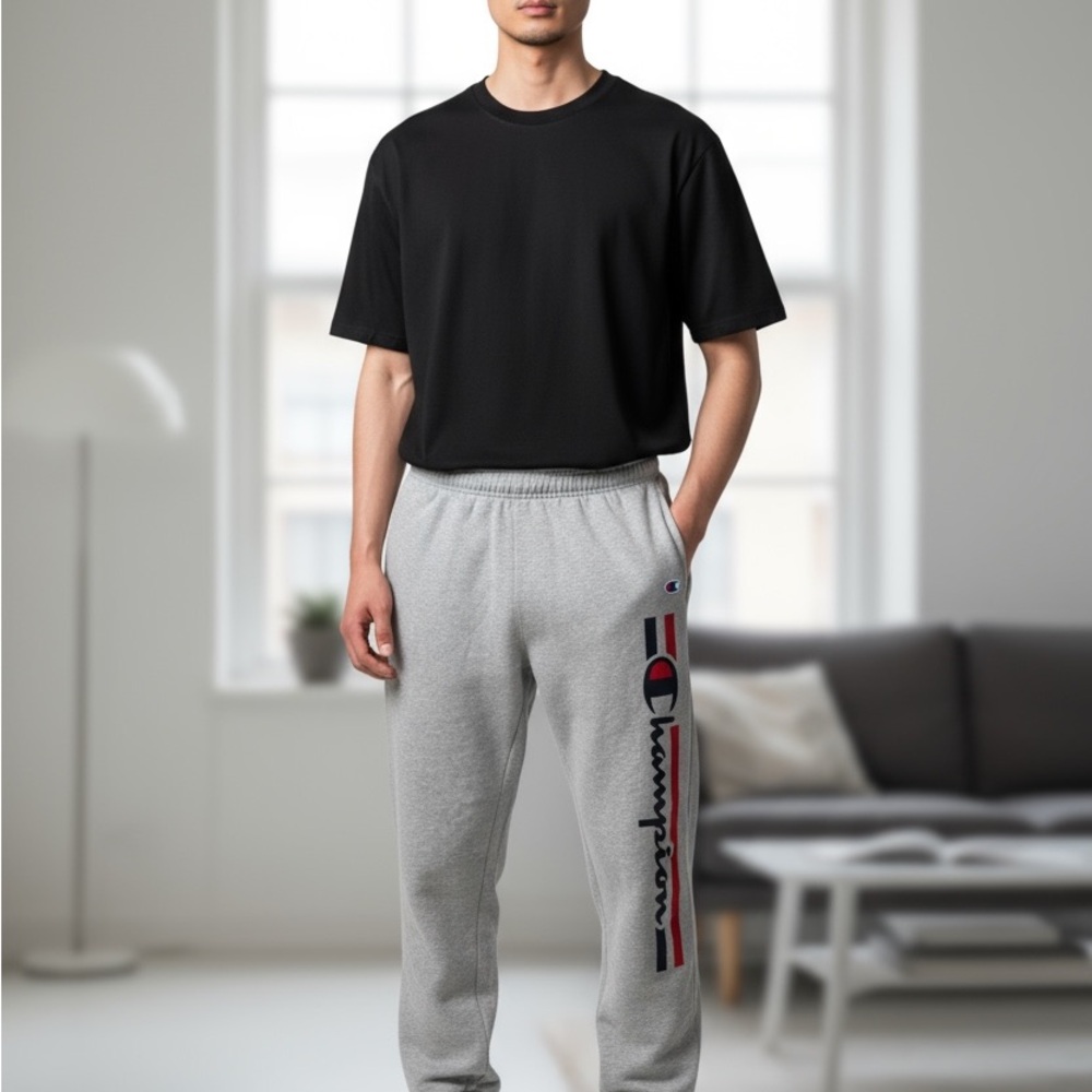 Champion Men's Gray Joggers with Logo Detail